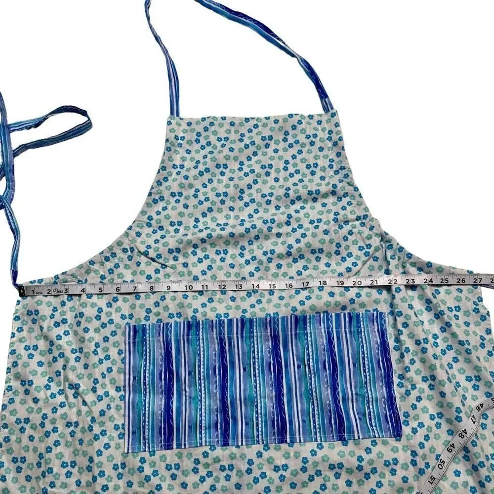 Handmade Women's Reversible Kitchen Apron Boho Floral Striped‎ One Size Pockets